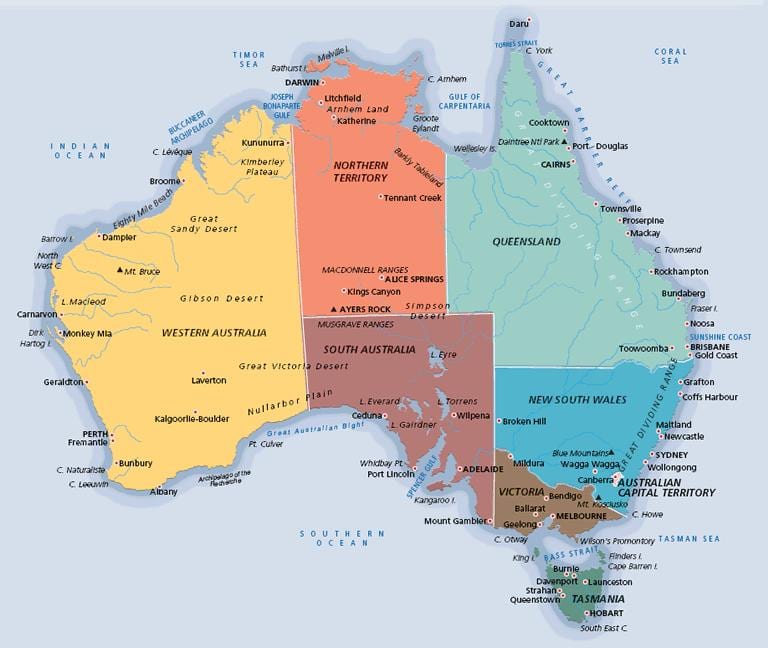 etichettato mappa di Australia