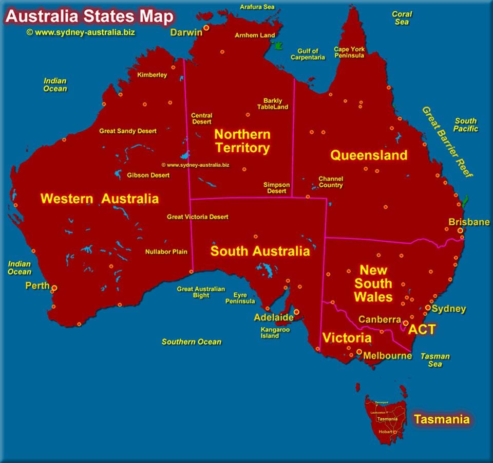 mappa di Australia mostrando uniti