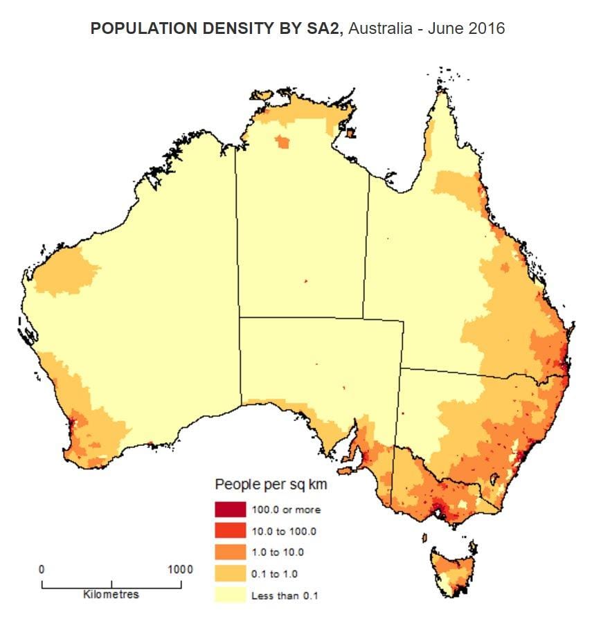 popolazione mappa di Australia