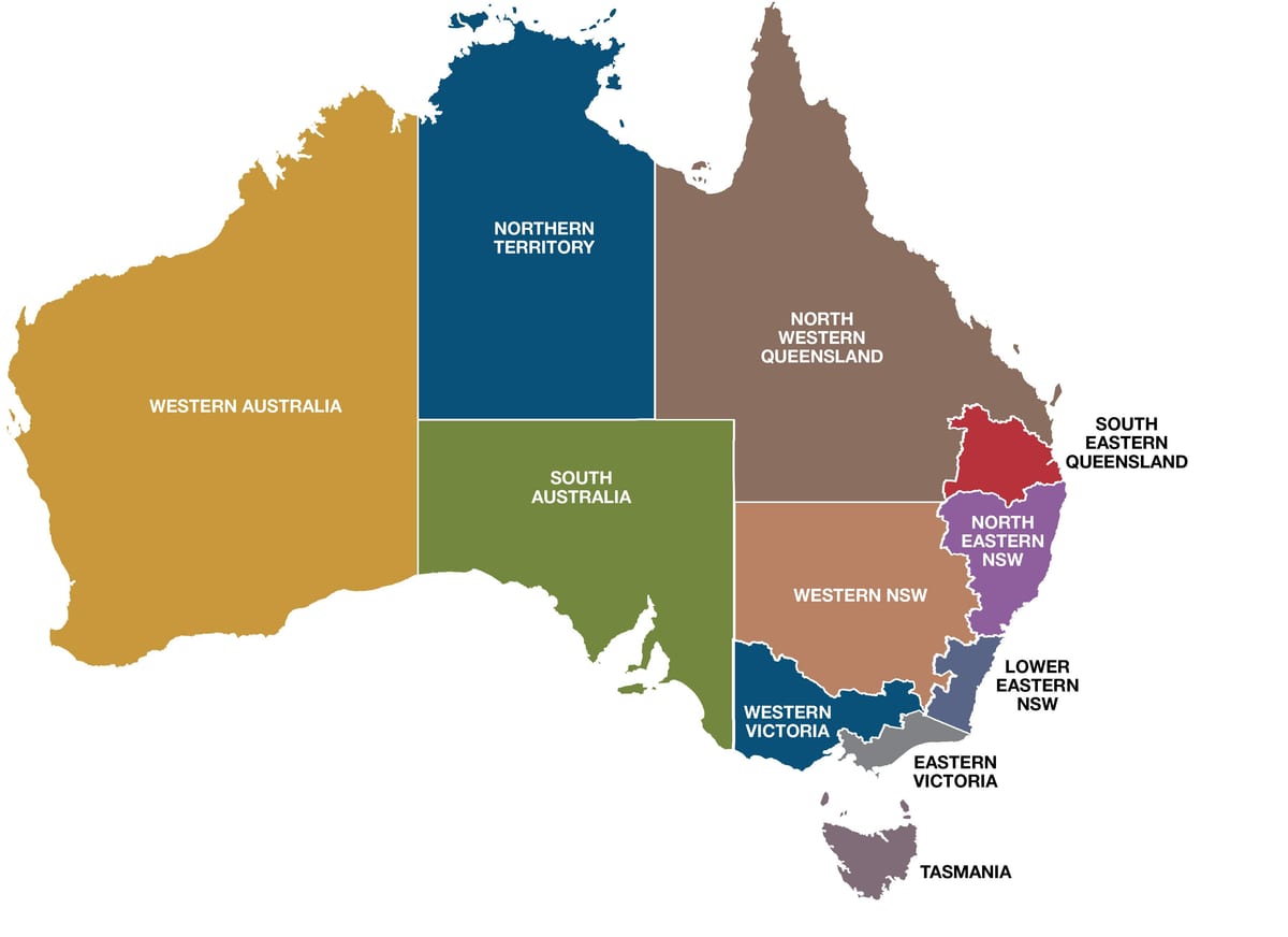 mappa di Australia regioni