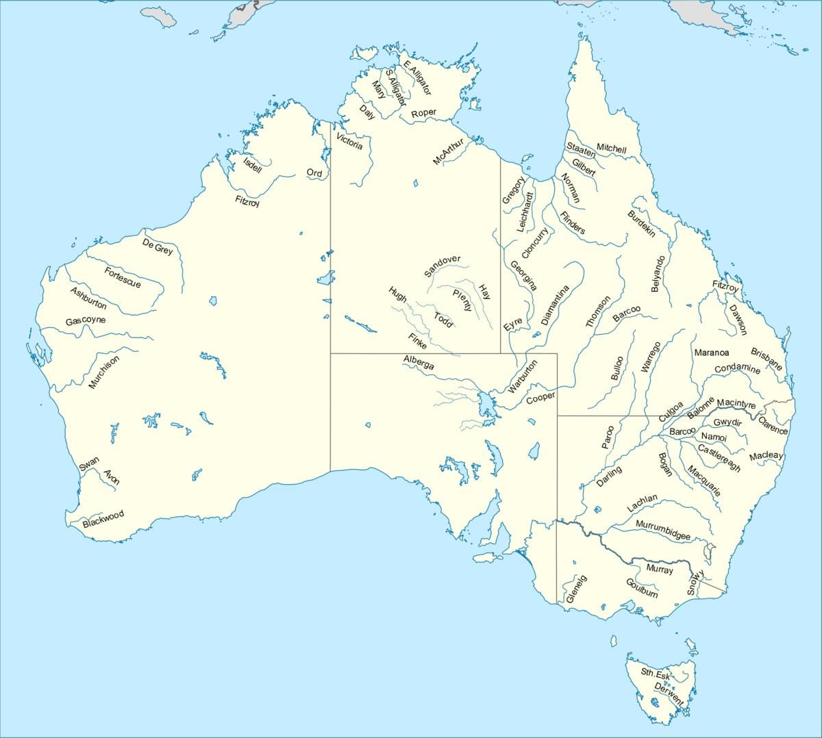 fiumi in Australia mappa