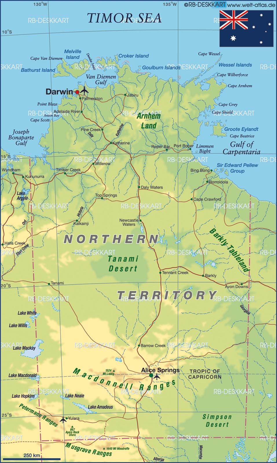 la mappa dell'Australia settentrionale