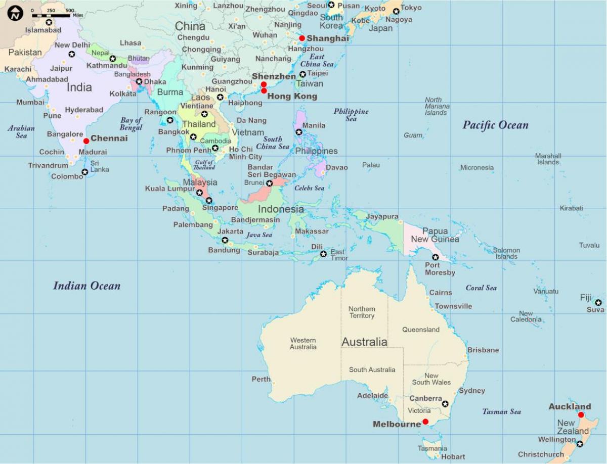 asia e Australia mappa
