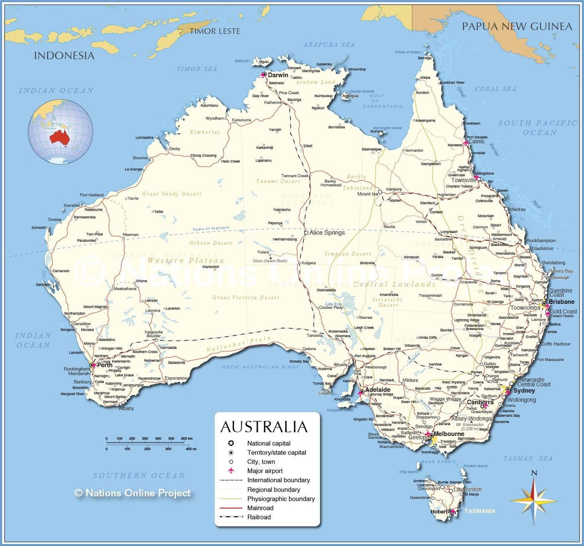 Australia mappa con le città