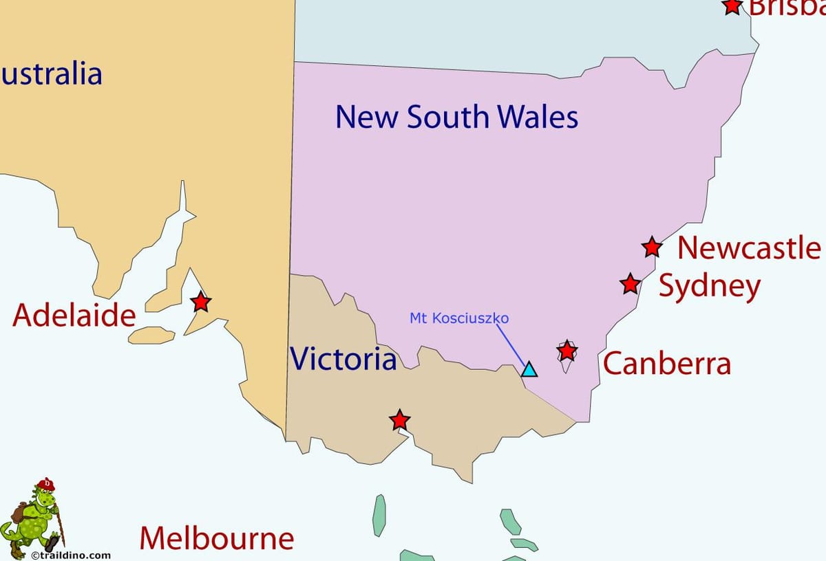 il monte Kosciuszko su una mappa di Australia