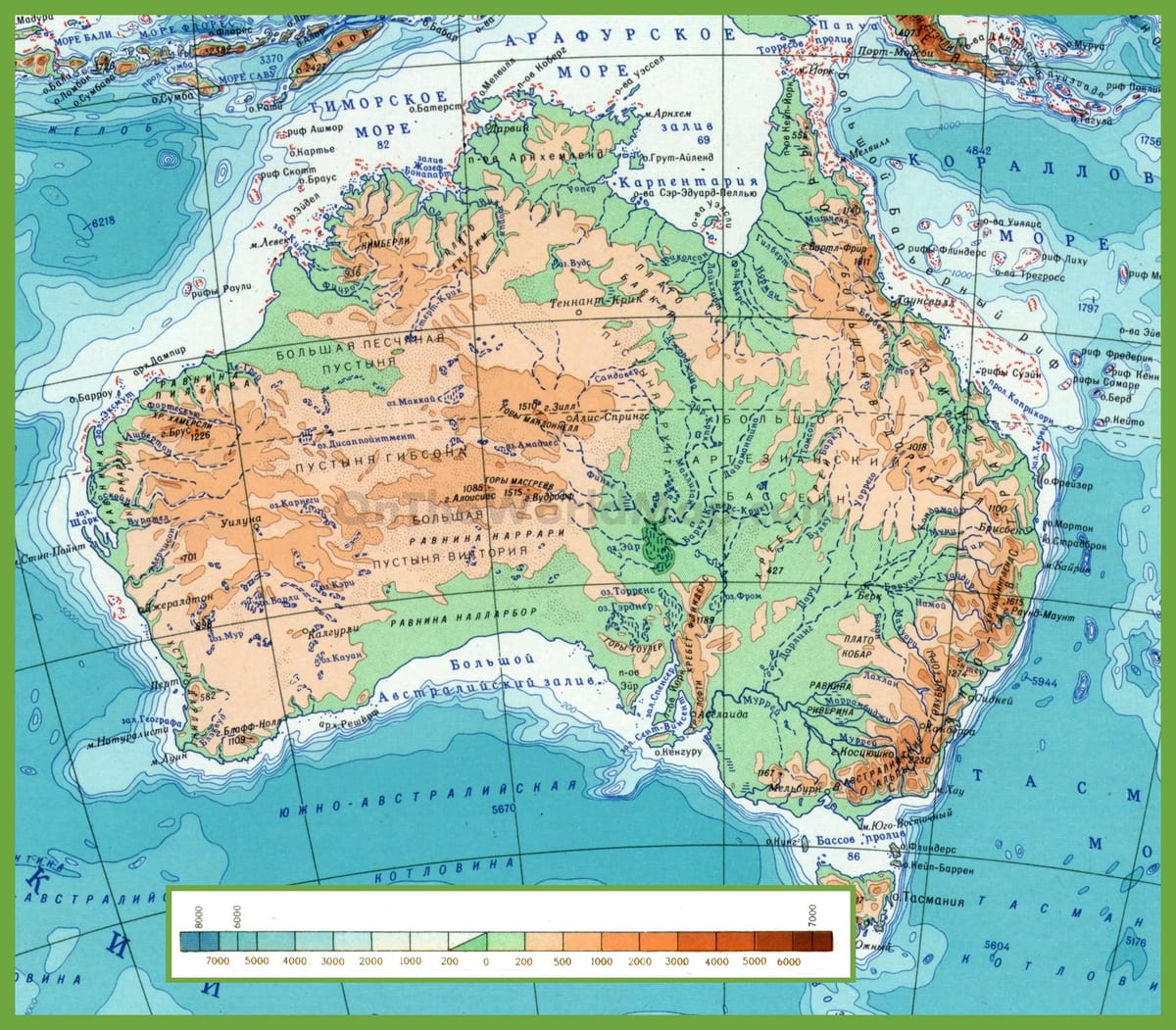 mappa di Australia con monti