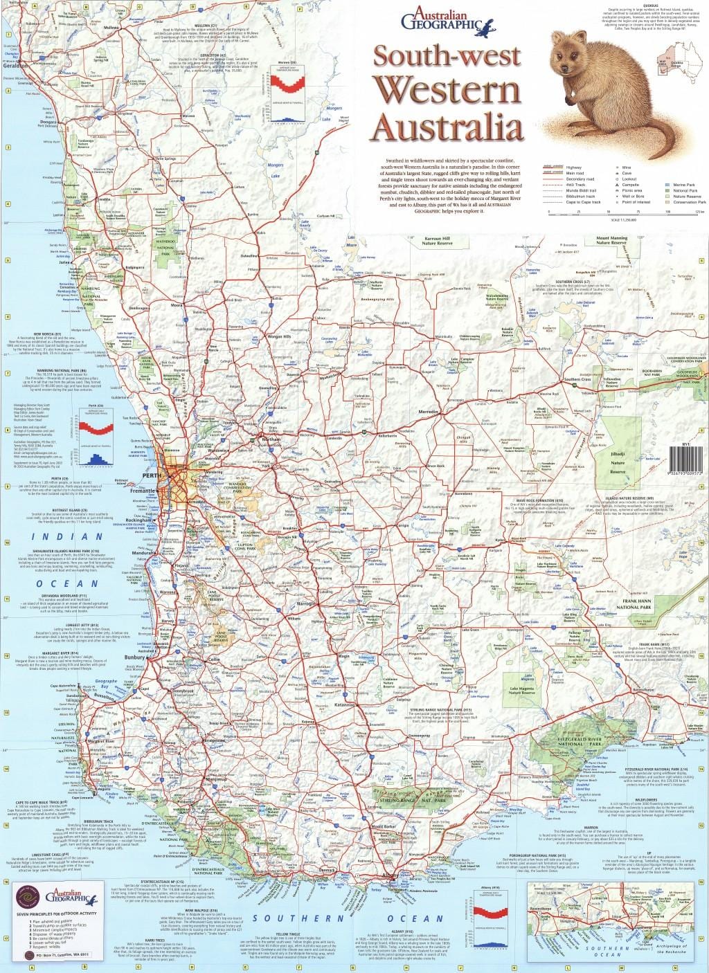 mappa di sud-ovest dell'Australia