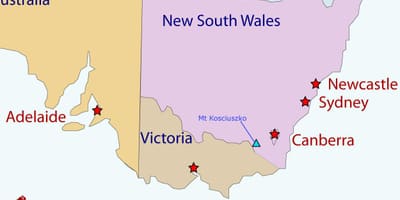 Il monte Kosciuszko su una mappa di Australia